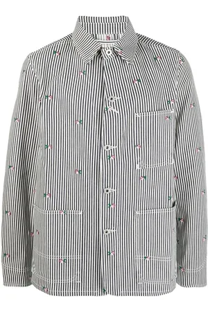 Kenzo Floral-embroidered striped shirt jacket