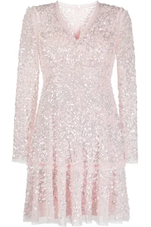 Needle & Thread Sequinned long-sleeve skater dress