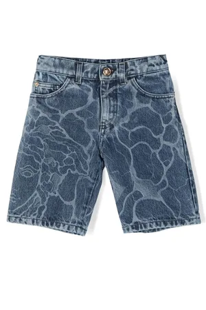 VERSACE Abstract-print denim shorts