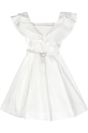 Monnalisa belted ruffle party dress - White