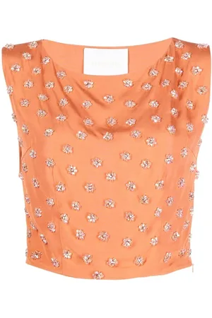 SHATHA ESSA Bead-embellished cropped top