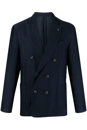 LARDINI Double-breasted logo-plaque blazer