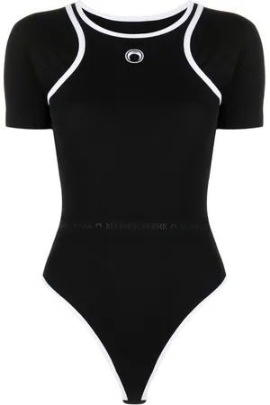 Marine Serre Logo-print detail trimmed bodysuit
