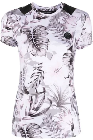 Philipp Plein Logo-plaque floral top