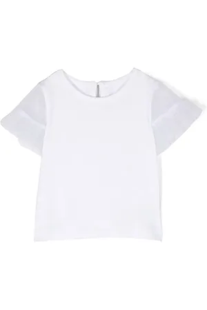 Lapin House Tulle-sleeved metallic-logo top
