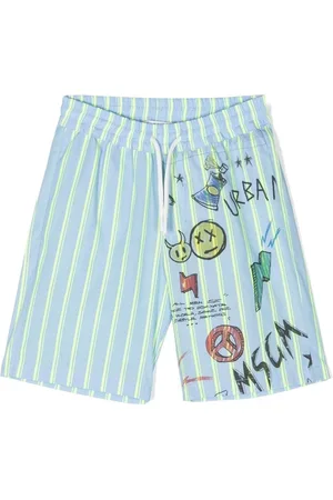 Msgm Striped graphic-print swim shorts