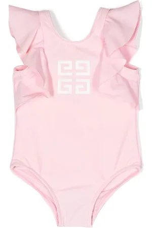 Givenchy Kids' Asymmetric Ruffled Logo-print Swimsuit In Pink