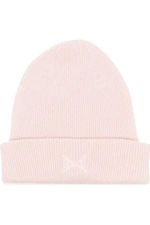 Barrie Beanie Hat In Cashmere With A Monogram Motif in Pink