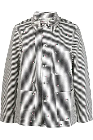 Kenzo Floral-embroidered striped shirt jacket