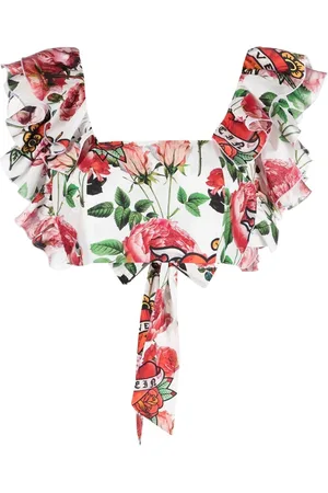 Philipp Plein Cropped floral-print blouse