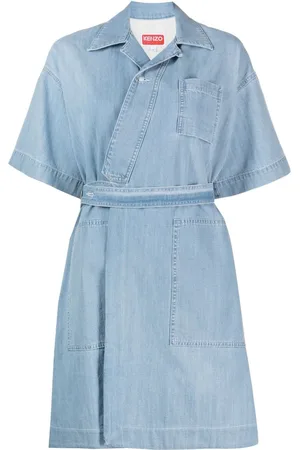 Kenzo Tied-waist denim wrap dress
