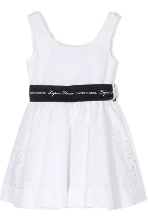 Lapin House Logo-tape broderie anglaise dress