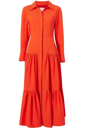 Cinq A Sept Button-up long sleeve tiered dress