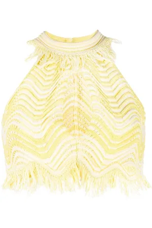 GENNY Fringe-detail knitted cropped top