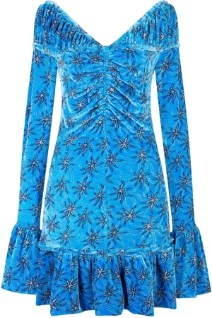 Paco rabanne Floral-print flared velvet minidress