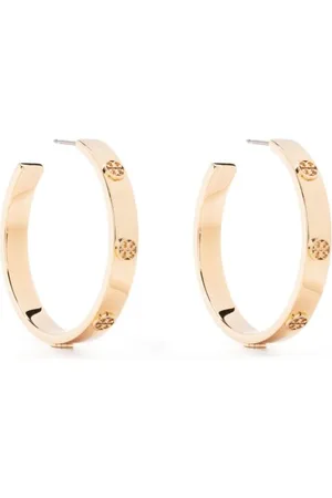 Tory Burch Embossed-logo hoop earrings