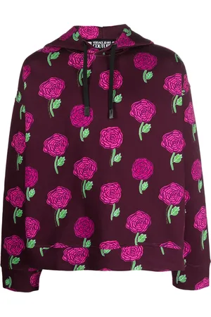 VERSACE Rose-print cotton hoodie