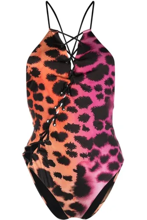 Roberto Cavalli Leopard-print lace-up swimsuit