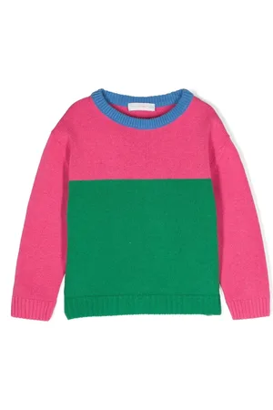 There Was One Kids Colour-block crew-neck jumper