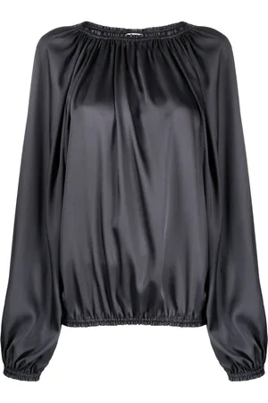 BLANCA Satin-finish ruched blouse