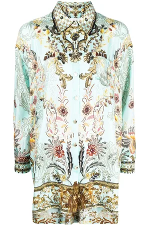 Camilla abstract-print longline silk shirt - Brown