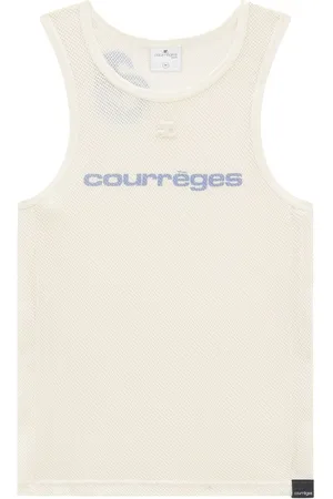 Courrèges Mesh-panelled logo tank top