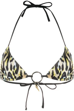 Roberto Cavalli Leopard-print teeth-pendant bikini top