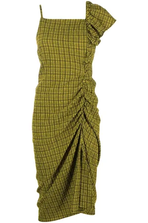 Bimba y Lola, Dresses, Bimba Y Lola Yellow Black Gingham Plaid Midi  Button Tie Sleeveless Dress Pockets