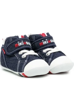 Miki House Logo-embroidered denim sneakers