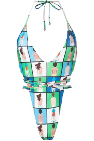 AMIR SLAMA Graphic-print tie-fastening swimsuit