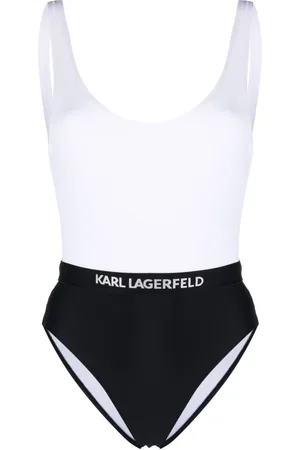 Karl Lagerfeld Colour-block logo-waist swimsuit