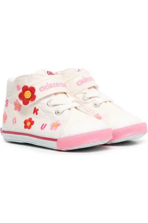 Miki House Floral-embroidery touch-strap sneakers