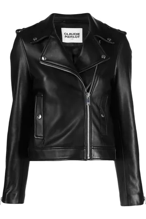 Claudie Pierlot Women Leather Jackets - Off-centre zip-fastening leather jacket