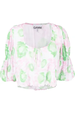 Ganni Floral-print pleated georgette blouse