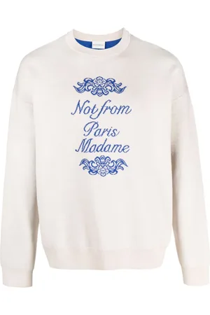 Drôle de Monsieur Slogan-print intarsia-knit jumper