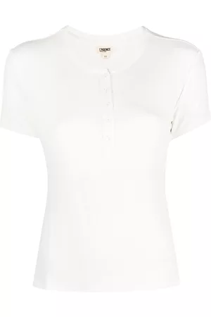 L'Agence Women V neck t-shirts - Button-placket round-neck T-shirt
