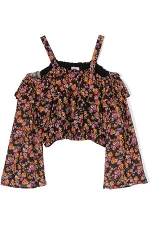 Pinko Kids Girls Shirts - Floral-print cropped blouse