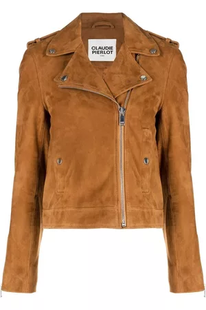Claudie Pierlot Women Leather Jackets - Off-centre zip suede jacket