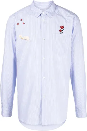 UNDERCOVER Appliqu??-detail striped cotton shirt