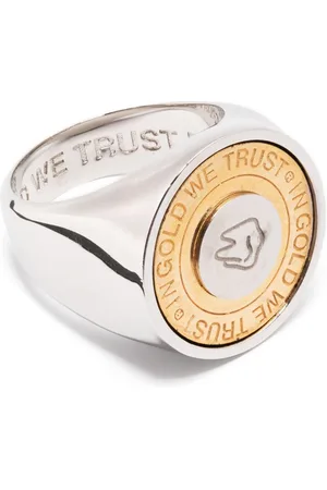 In Gold We Trust Engraved-logo signet ring