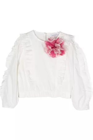 MONNALISA Girls Shirts - Flora-appliqué ruffled blouse
