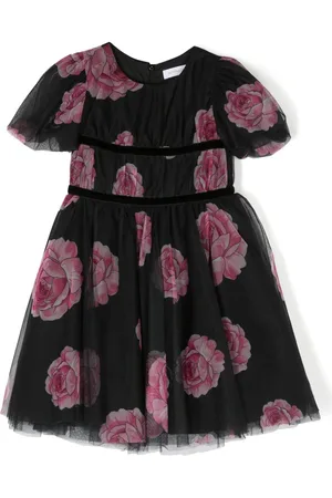 MONNALISA Rose-print tulle dress
