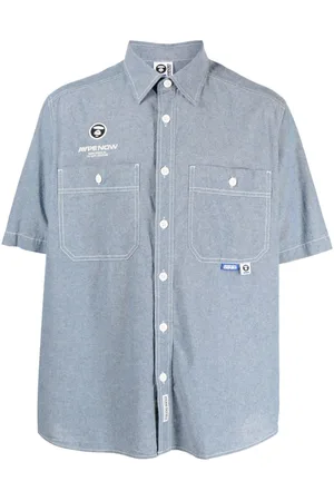 AAPE by *A Bathing Ape logo-patch Striped Cotton Shirt - Blue