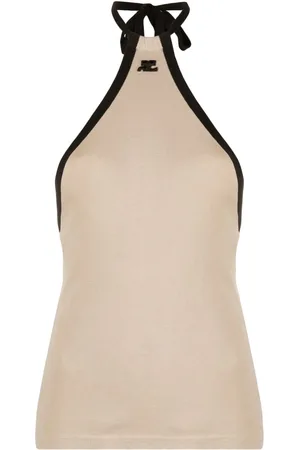 Courrèges Embroidered-logo halterneck top