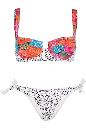 Anna Sui Utopian Gingham Triangle Bikini Set Neon Pink S