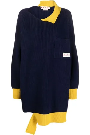 Marni Asymmetric raw-edge ribbed jumper