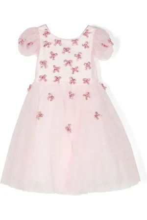 MONNALISA Bow-detail tulle-overlay dress