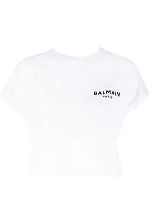 Balmain Flocked-logo cropped T-shirt