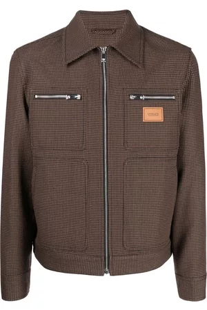 VERSACE Men Shackets - Wool check-pattern shirt jacket