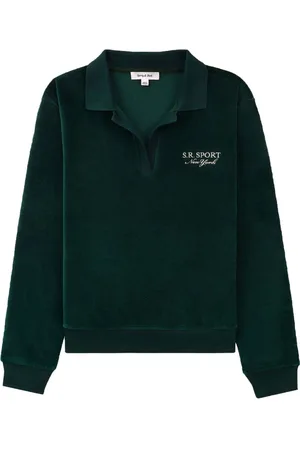 Sporty & Rich Logo-embroidered velour polo top
